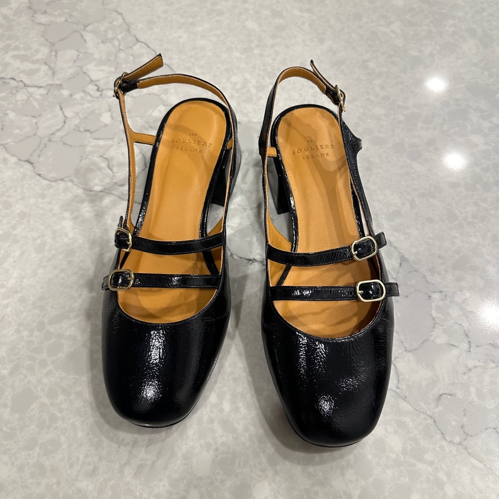 Sezane Paula Babies in Patent Black Size 6.5